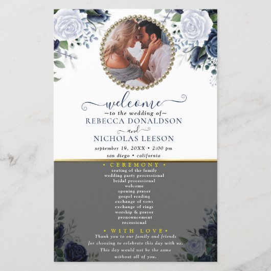 Elegant Modern Floral Photo Wedding Programme (Voorkant)