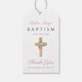 Elegant modern Floral Religious Cross Baptisme Cadeaulabel (Voorkant)