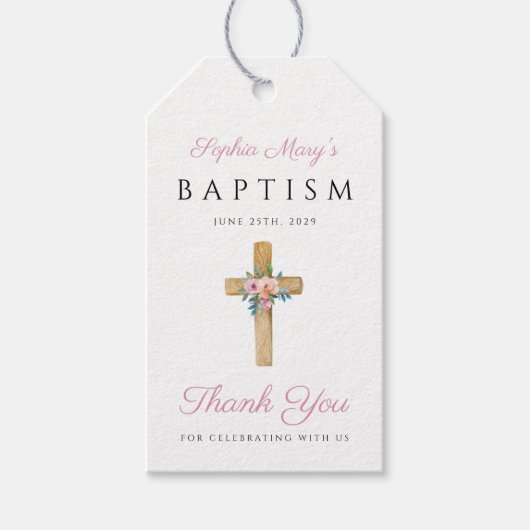 Elegant modern Floral Religious Cross Baptisme Cadeaulabel (Voorkant)