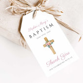 Elegant modern Floral Religious Cross Baptisme Cadeaulabel