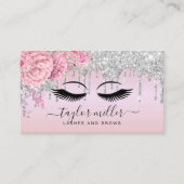 Elegant modern floral roos Gold Silver Eelashes Visitekaartje (Voorkant)