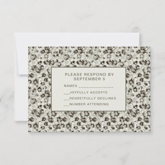 Elegant Modern Floral RSVP Card Silver Black (Voorkant)