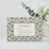 Elegant Modern Floral RSVP Card Silver Black (Staand voorkant)
