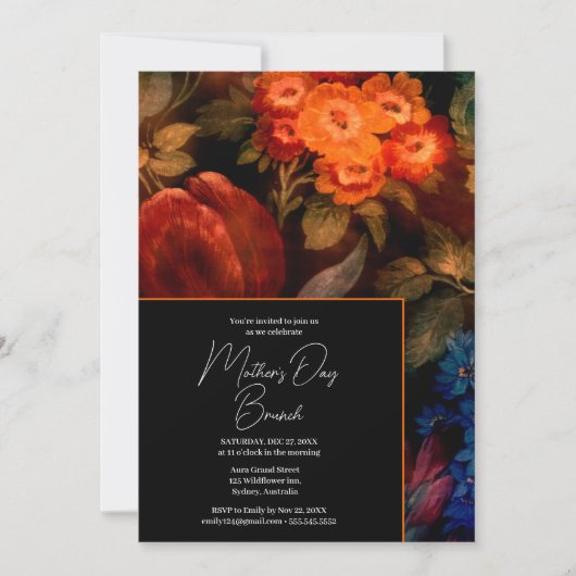 Elegant Modern Floral Sinaasappel Moederdag brunch Kaart (Voorkant)