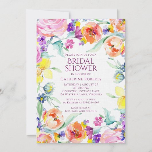 Elegant modern Floral Waterverf Vrijgezellenfeest Kaart (Voorkant)