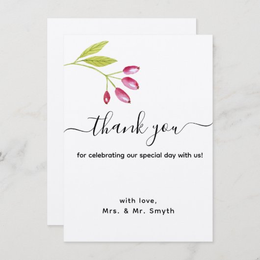 Elegant Modern Floral Weddenschap Hartelijk dank Kaart (Voorkant / Achterkant)