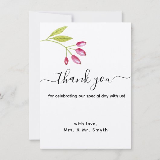 Elegant Modern Floral Weddenschap Hartelijk dank Kaart (Voorkant)