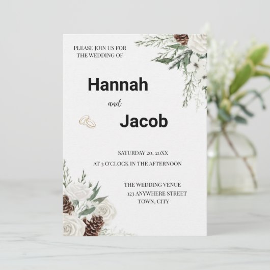 Elegant Modern Floral Wedding Invitation Kaart (Staand voorkant)