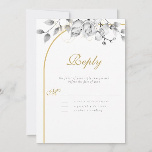 Elegant Modern Floral Wreath Black White Wedding (Voorkant)