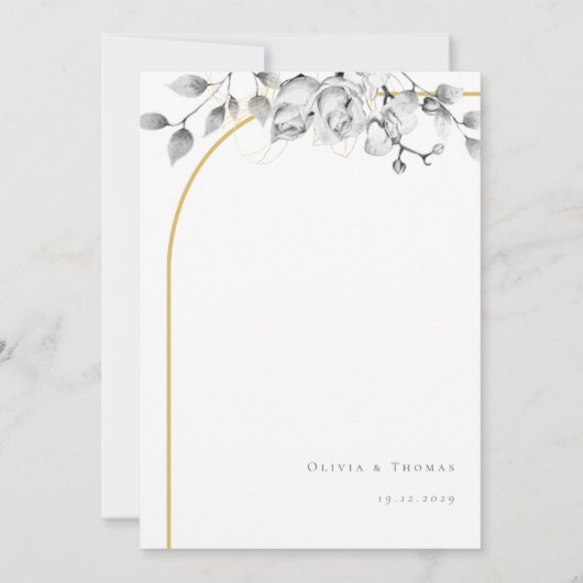 Elegant Modern Floral Wreath Black White Wedding (Achterkant)