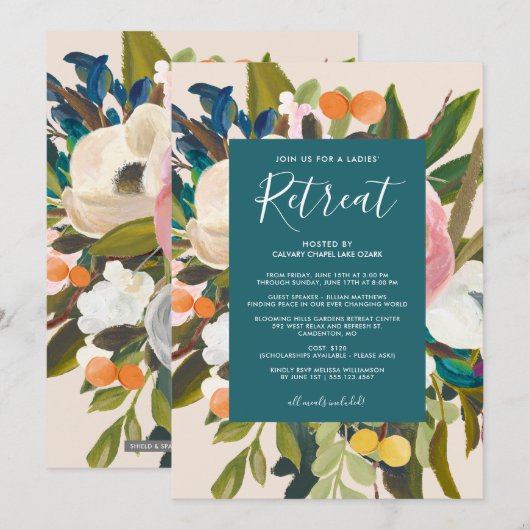 Elegant Modern Florals Dames in het Blauwgroen Kaart (Voorkant / Achterkant)