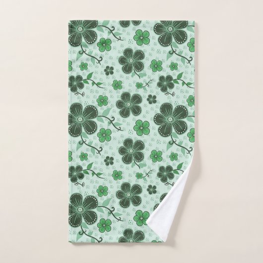 Elegant, Modern Flower Pattern on Green Bad Handdoek (Handdoek)