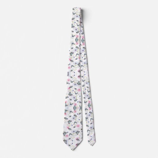 Elegant Modern Flowers en vlinderpatroon Stropdas (Voorkant)