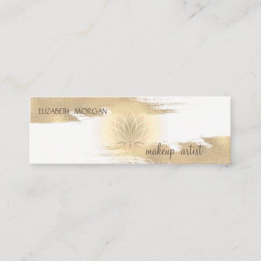 Elegant Modern Folie Brush Stroke, Gold Lotus Mini Visitekaartje (Voorkant)
