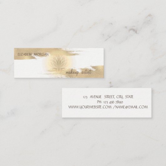 Elegant Modern Folie Brush Stroke, Gold Lotus Mini Visitekaartje (Voorkant / Achterkant)