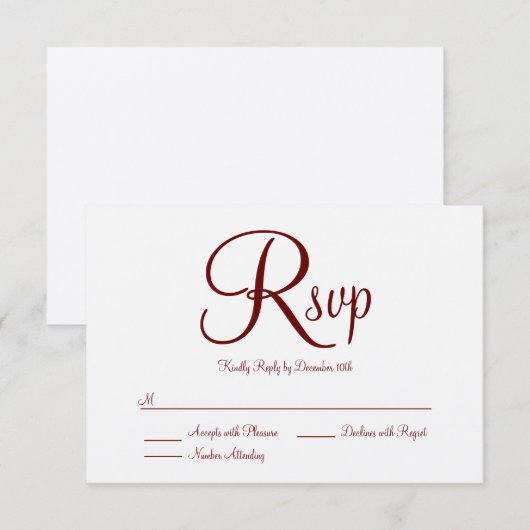 Elegant Modern Font Burgundy RSVP Kaartje (Voorkant / Achterkant)