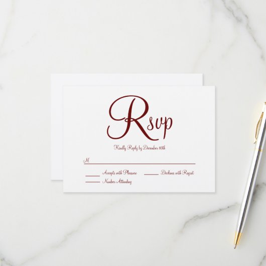 Elegant Modern Font Burgundy RSVP Kaartje (Voorkant / Achterkant in situ)