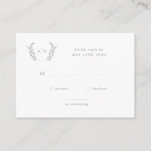 Elegant modern, formeel monogram bruiloft RSVP Informatiekaartje (Voorkant)