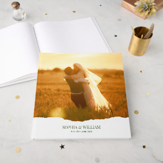 Elegant modern foto gescheurd papieren trouwgasten gastenboek