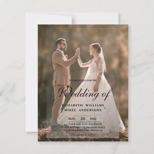 Elegant Modern Foto voor en achter bruiloft Kaart (Voorkant)