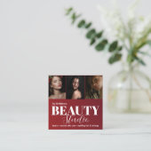 Elegant Modern Fotoportfolio Schoonheidssalon Rood Vierkante Visitekaartje (Staand voorkant)