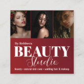 Elegant Modern Fotoportfolio Schoonheidssalon Rood Vierkante Visitekaartje (Voorkant)