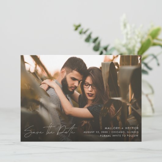 Elegant Modern Fotoscript Bruiloft Save The Date (Staand voorkant)