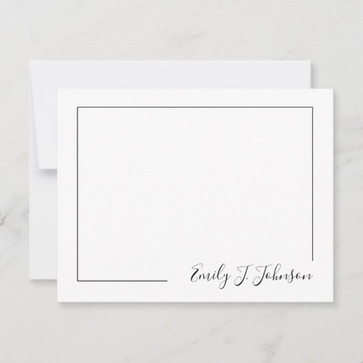Elegant Modern Frame Black White Flat Note Card Notitiekaartje (Voorkant)