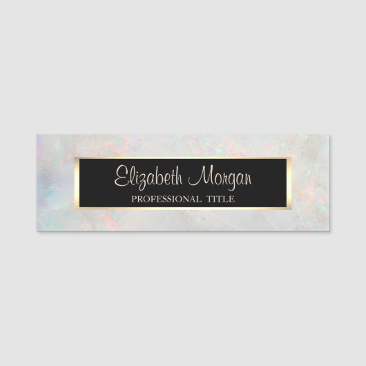 Elegant Modern, Frame, Holografisch Opal Wit Naamplaatje (Voorkant)