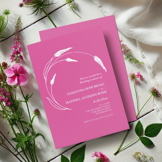 Elegant Modern Fuchsia Roze Bruiloft Kaart