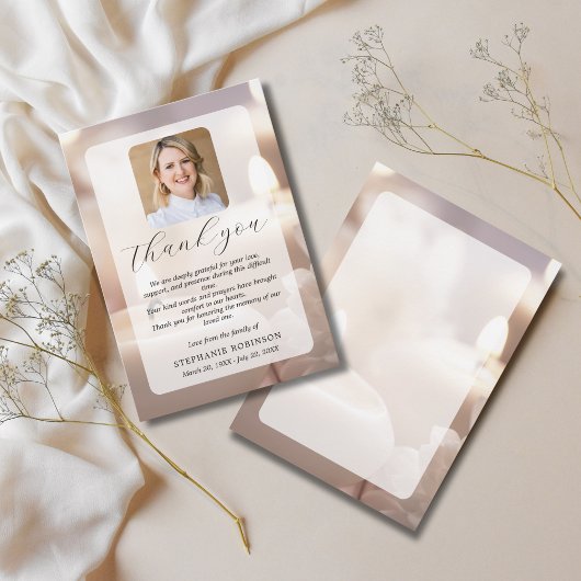 Elegant Modern Funeral Sympathy Memorial Photo Bedankkaart