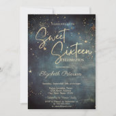 Elegant Modern Galaxy Stars Blue Sweet 16 Kaart (Voorkant)