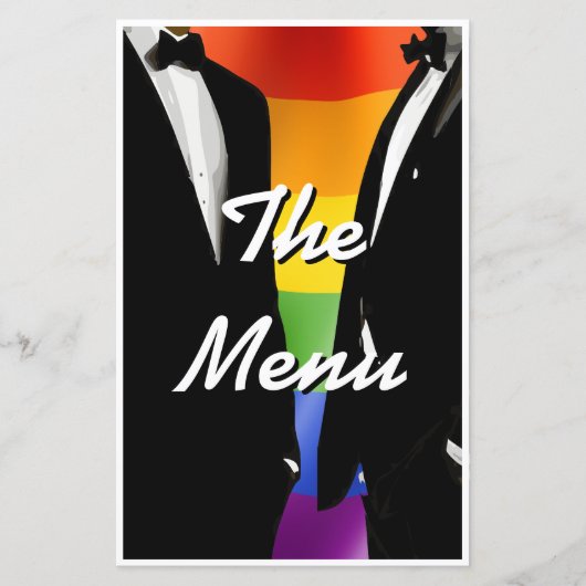 Elegant Modern Gay Mannen Rainbow Wedding Menu (Voorkant)