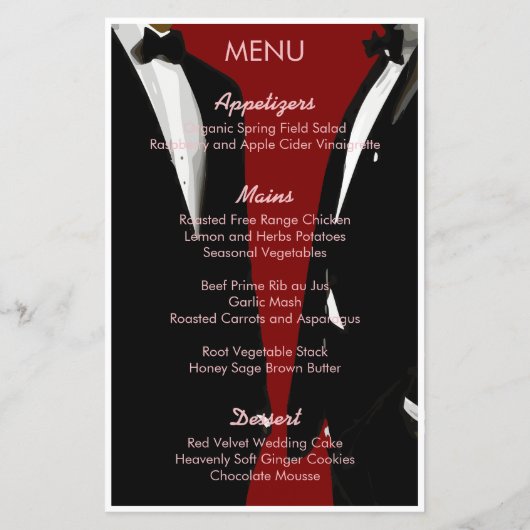 Elegant Modern Gay Mannen Wedding Menu (Achterkant)