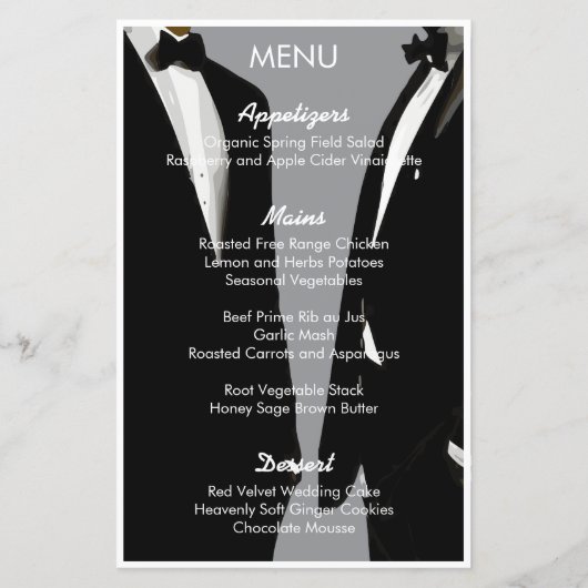 Elegant Modern Gay Mannen Wedding Menu (Achterkant)