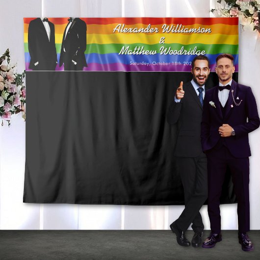 Elegant Modern Gay Men Rainbow Wedding Backdrop Wandkleed