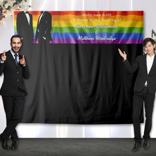 Elegant Modern Gay Men Rainbow Wedding Backdrop Wandkleed
