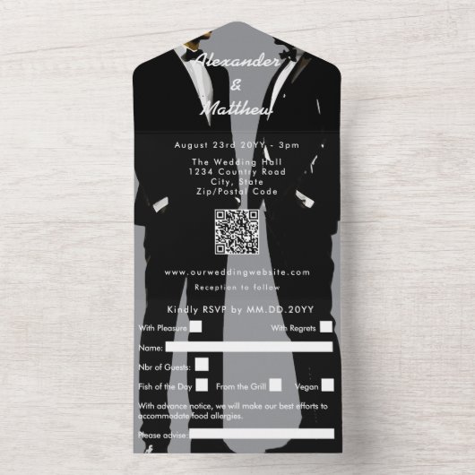Elegant Modern Gay Men Wedding All In One Uitnodiging (Binnen)