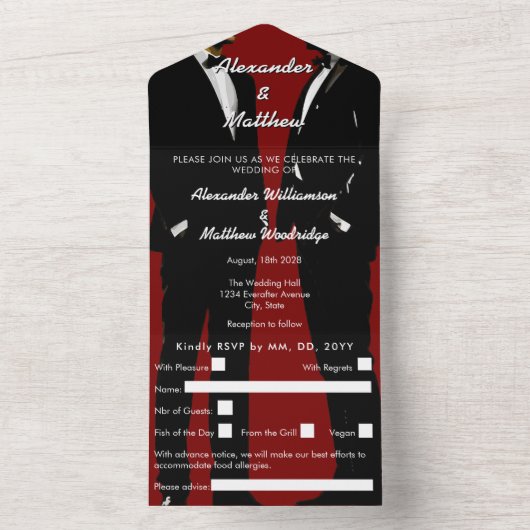 Elegant Modern Gay Men Wedding All In One Uitnodiging (Binnen)