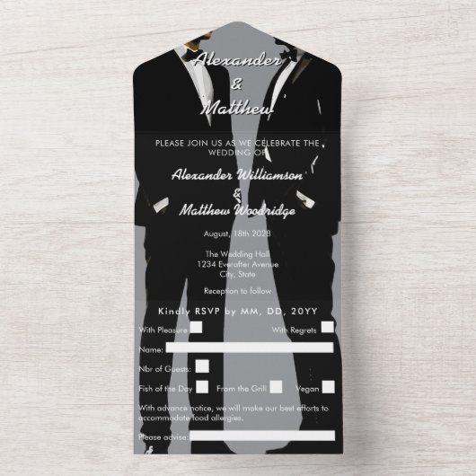 Elegant Modern Gay Men Wedding All In One Uitnodiging (Binnen)
