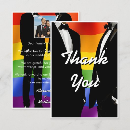 Elegant Modern Gay Men Wedding Rainbow Bedankkaart (Voorkant / Achterkant)