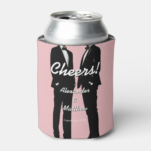 Elegant Modern Gay Men Wedding Rainbow Blikjeskoeler (Blikje Voorkant)