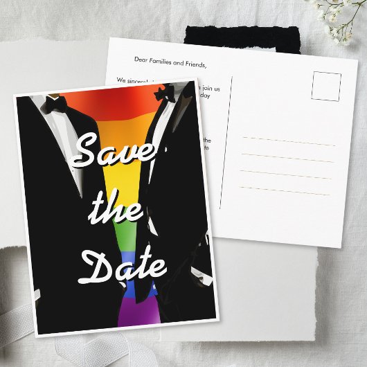 Elegant Modern Gay Men Wedding Rainbow Briefkaart