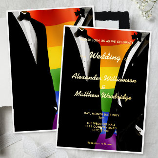 Elegant Modern Gay Men Wedding Rainbow Gold Folie Uitnodiging