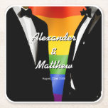Elegant Modern Gay Men Wedding Rainbow Kartonnen Onderzetters<br><div class="desc">The Gay Men Wedding Elegant Modern collection offers a complete suite of coordinating stationery and accessories designed for two grooms. Two grooms in classic black tuxedos against a vibrant rainbow Pride flag, with bold brush script typography that brings a retro-nostalgic edge to a modern celebration. Every piece is fully customizable...</div>