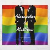Elegant Modern Gay Men Wedding Rainbow Sparkling Wijnetiket (Enkel label)