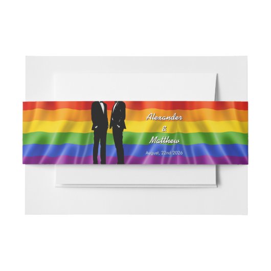 Elegant Modern Gay Men Wedding Rainbow Uitnodigingen Wikkel (Voorkant Voorbeeld)