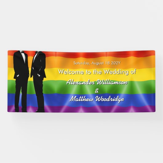Elegant Modern Gay Men Wedding Rainbow Welcome Spandoek (Horizontaal)