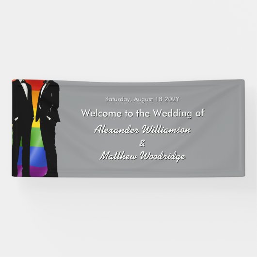 Elegant Modern Gay Men Wedding Rainbow Welcome Spandoek (Horizontaal)