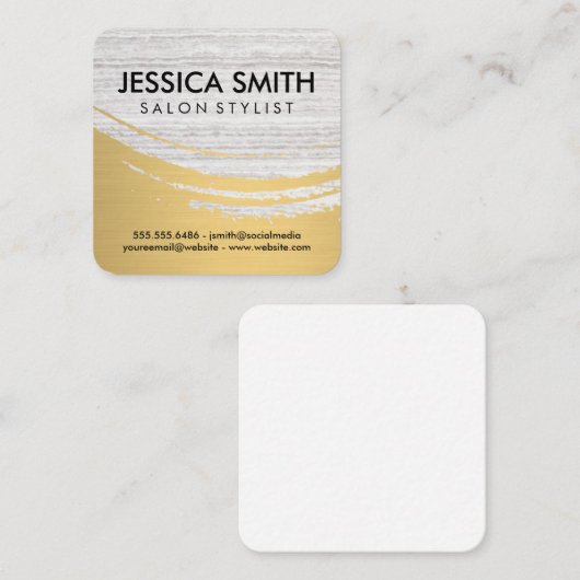 Elegant modern geborsteld goud getextureerd vierkante visitekaartje (Voorkant / Achterkant)